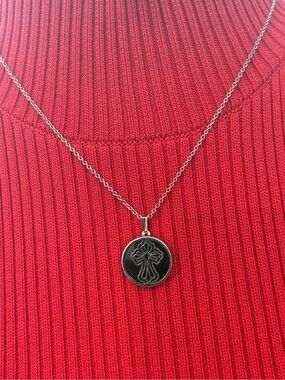 Vintage Silver Black Floral Medallion Necklace - Women Jewelry